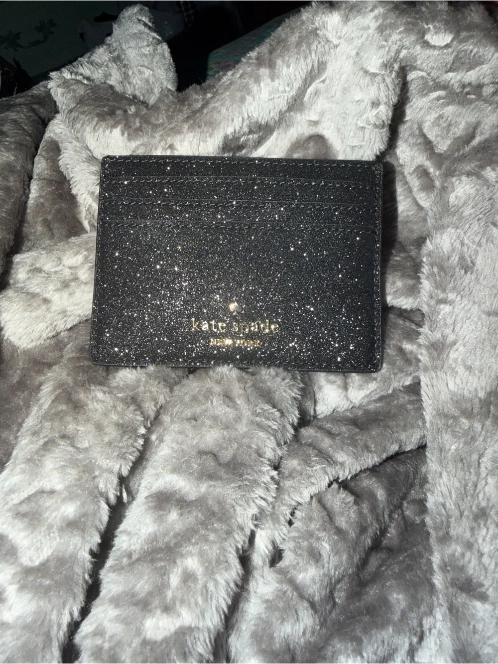 kate spade Black Glitter Card Holder with Gold Logo